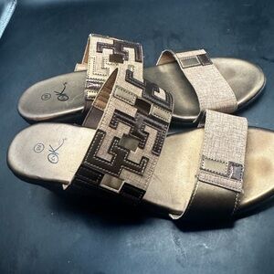 “It’s Ok” Women’s Geometric Summer Slip On Sandals Size 8 “Roula” Two Straps